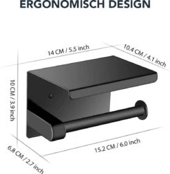 Toiletrolhouder Met Plankje - Zelfklevend Of Boren - WC Rolhouder - Incl. Handdoekhaakjes - Zwart -Badkamer Kast Winkel 1168x1200 1