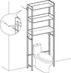 WC Plank, Badkamerplank, Rek Voor Toilet Of Wasmachine Met 3 Open Vakken, Ruimtebesparend, Industrieel Ontwerp, Vintage Bruin En Zwart -Badkamer Kast Winkel 1169x1200 10