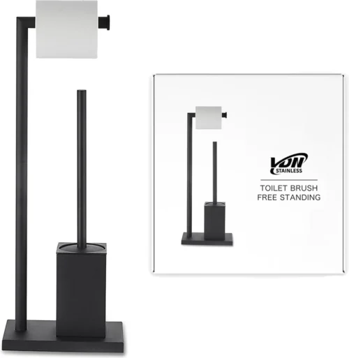 VDN Stainless Wc Rolhouder Staand - Wc Borstel Met Houder Zwart - Toiletrolhouder En Toiletborstel Met Houder - Vierkant - RVS - 2 In 1 -Badkamer Kast Winkel 1170x1200