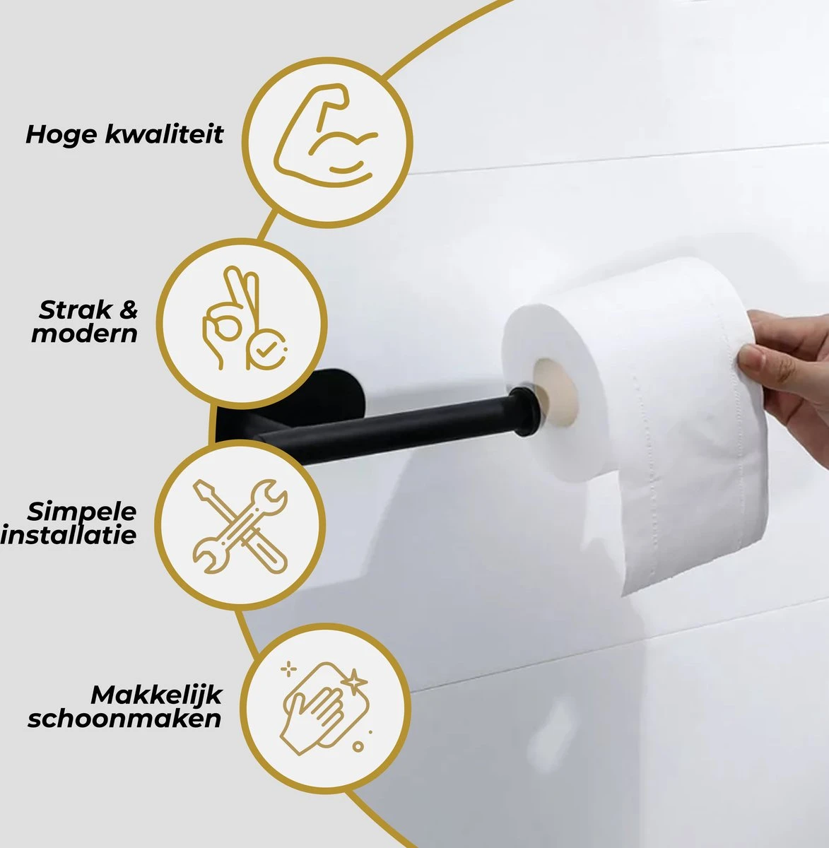 HGMD® WC Rolhouder Zelfklevend - Zwart - Toiletrolhouder Zwart - Toiletrolhouder Zonder Boren 4 HGMD® WC Rolhouder Zelfklevend - Zwart - Toiletrolhouder Zwart - Toiletrolhouder Zonder Boren - Afbeelding 4