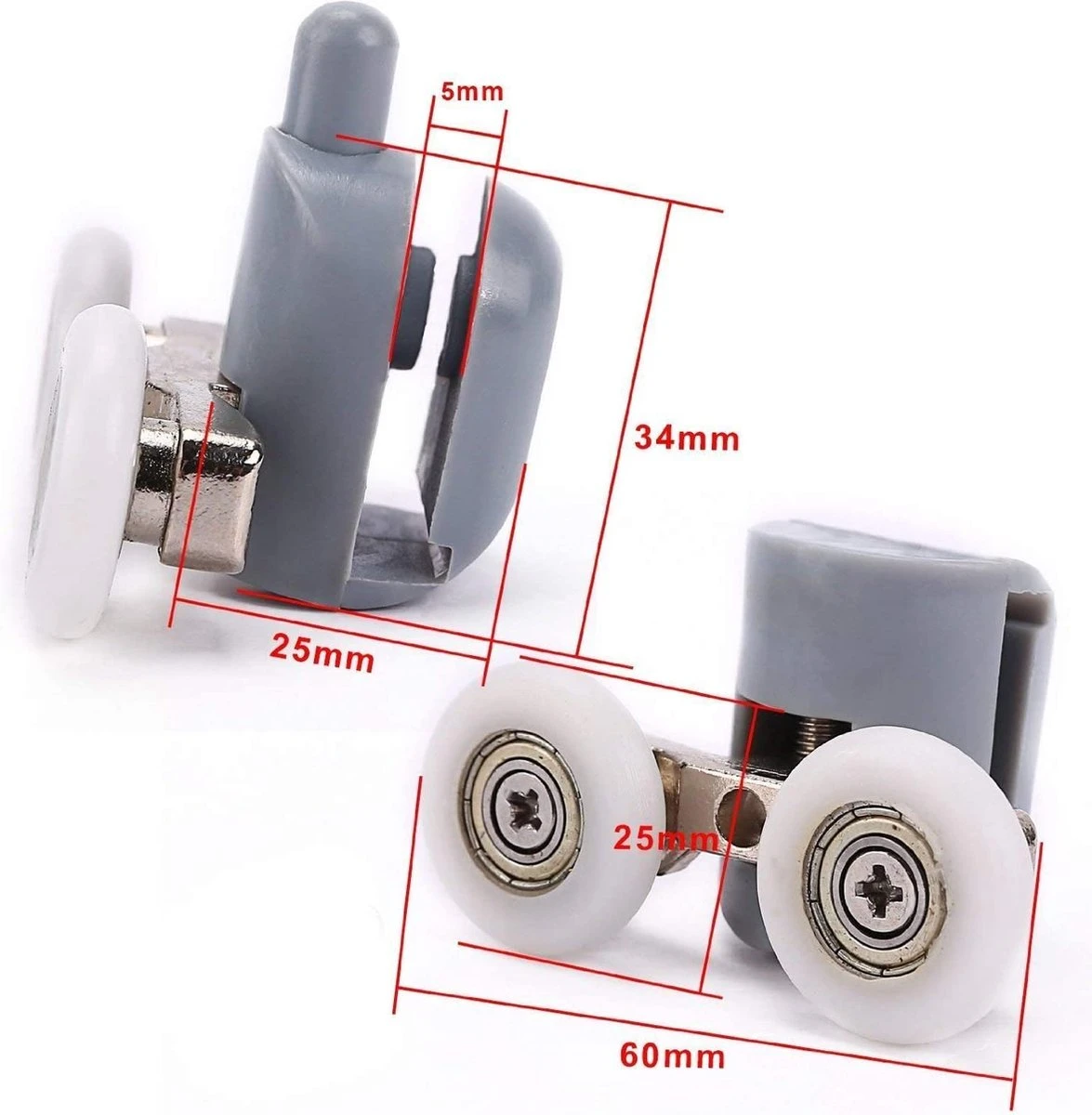 Merkloos Wielen Voor Douchedeur, Rollen Voor Douchedeur, Wieltjes, Douchedeur, 4 X Boven En 4 X Onder, Badkamer, 25 Mm, 8 Stuks Dubbele Wielen 4 Merkloos Wielen Voor Douchedeur, Rollen Voor Douchedeur, Wieltjes, Douchedeur, 4 X Boven En 4 X Onder, Badkamer, 25 Mm, 8 Stuks Dubbele Wielen - Afbeelding 4