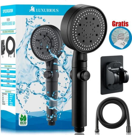 Imperatoris | DoucheSet - Douchekop Met Slang, Houder & Badmuts/Douchemuts - Waterbesparend – Hoge Druk – Regendouche - Zwart Mat