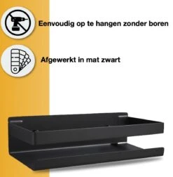 Merkloos GDRN - Doucherek Zwart - Zonder Boren - Doucherekjes - Hangend - Zwart - RVS -Badkamer Kast Winkel 1175x1200