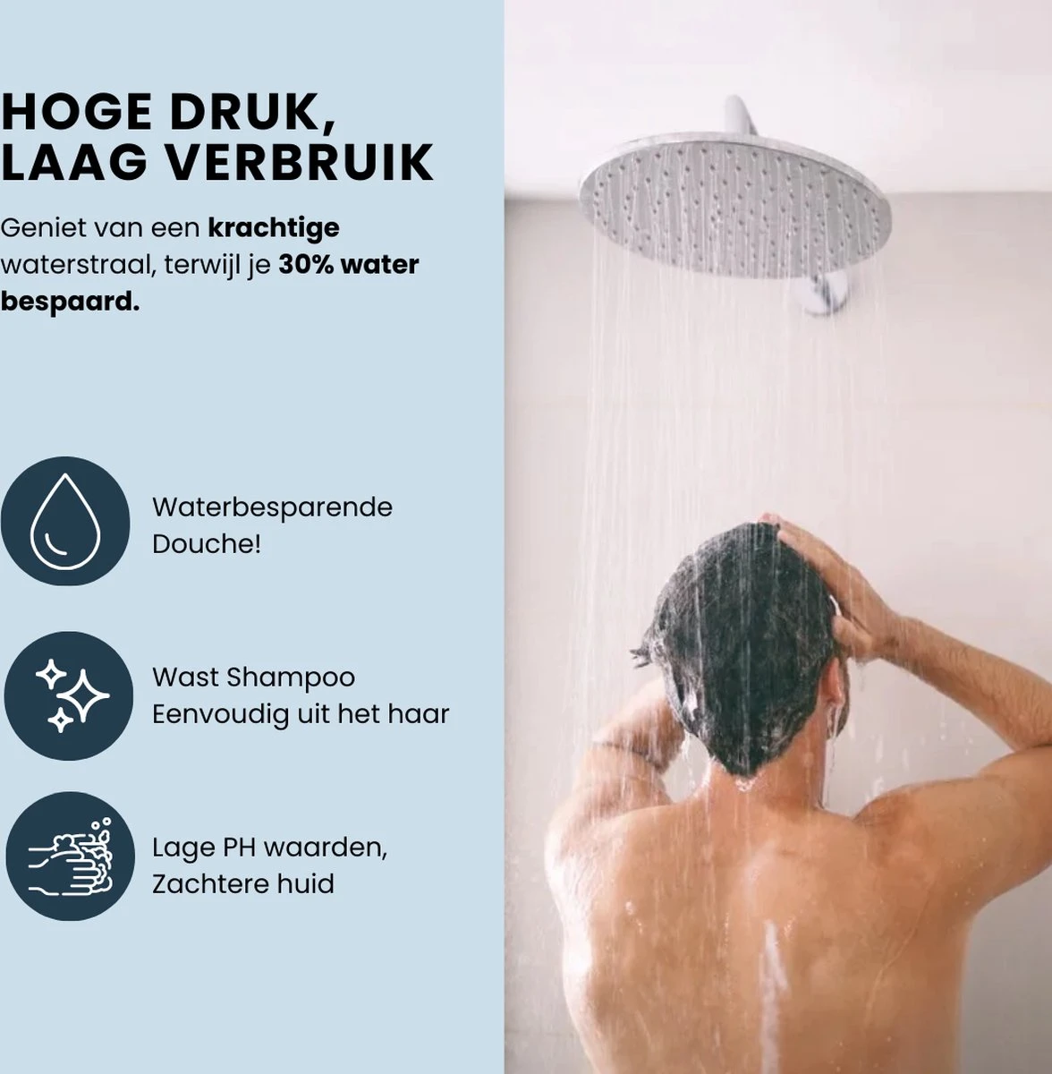 EcoRain – Regendouchekop XL 30 CM – Waterbesparende Douchekop – Hoge Druk – Rechthoekig – Groot – Regendouche - Chrome 3 EcoRain – Regendouchekop XL 30 CM – Waterbesparende Douchekop – Hoge Druk – Rechthoekig – Groot – Regendouche - Chrome - Afbeelding 3