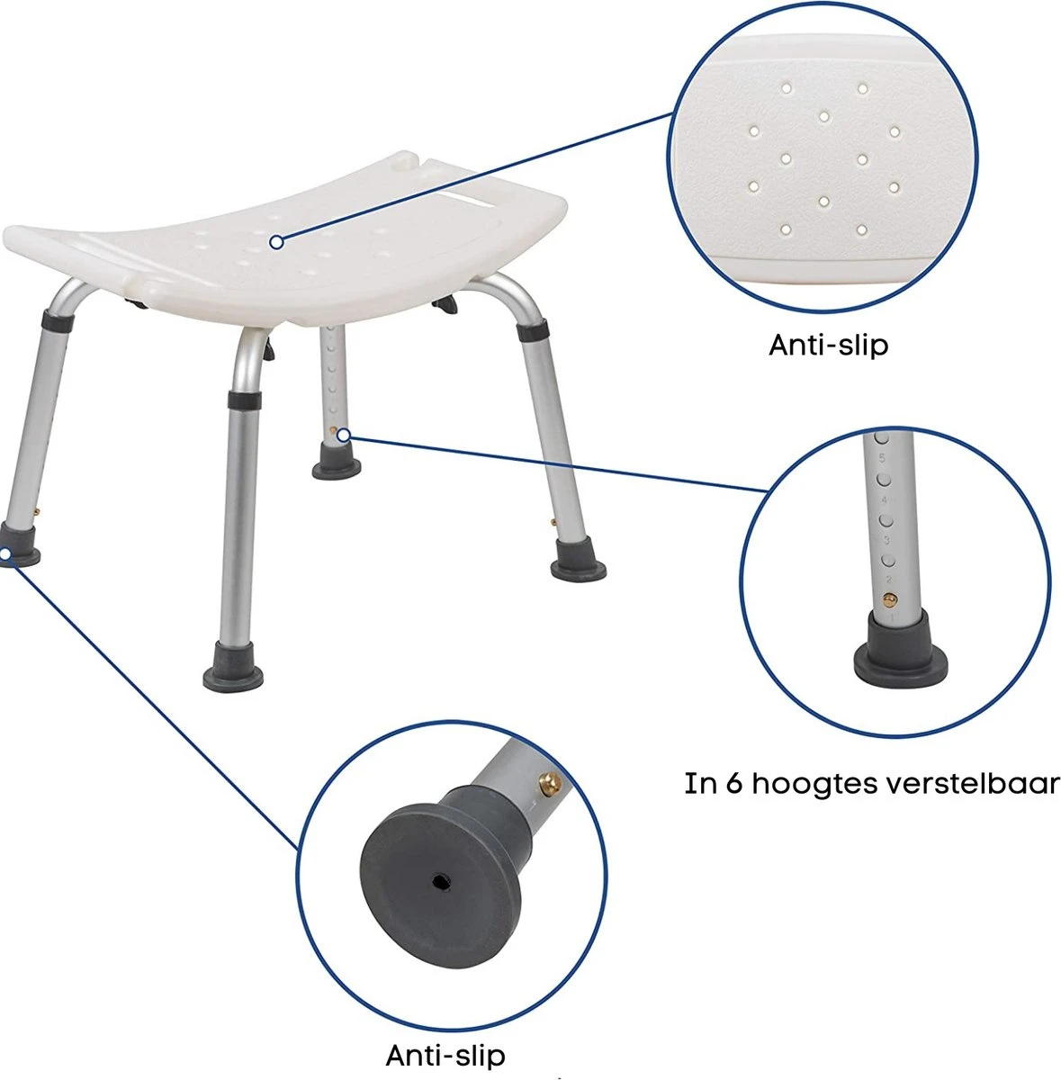 Life&Home Douchekruk - Wandbeugel Bijgeleverd - Douchestoel - 6 Hoogtes - Max 130 Kg - Handgrepen 3 Life&Home Douchekruk - Wandbeugel Bijgeleverd - Douchestoel - 6 Hoogtes - Max 130 Kg - Handgrepen - Afbeelding 3