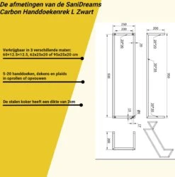SaniDreams Carbon Handdoekenrek L Zwart - Staal - 90x25x20cm -Badkamer Kast Winkel 1183x1200 1