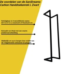 SaniDreams Carbon Handdoekenrek L Zwart - Staal - 90x25x20cm -Badkamer Kast Winkel 1183x1200 2
