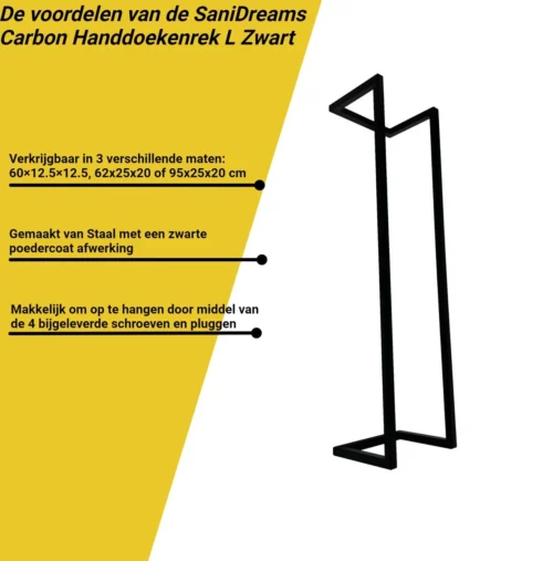 SaniDreams Carbon Handdoekenrek L Zwart - Staal - 90x25x20cm -Badkamer Kast Winkel 1183x1200 2