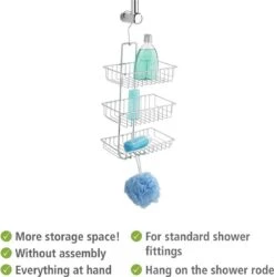 WENKO Doucherek Nivala 3-laags Chroom - Doucherek Zonder Boren - Doucherek Hangend -Badkamer Kast Winkel 1184x1200 5