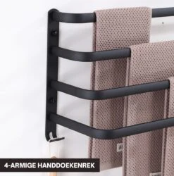 Merkloos Handdoekrek 4-armig | Handdoekrek Badkamer | Handdoekrek Zwart | Handdoekstang | Handdoekhouder | Handdoekenrek | Badkamer Accessoires Zwart | Inclusief Montage | Matte Zwart Collection 2022 -Badkamer Kast Winkel 1186x1200 1