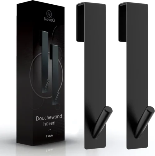 NovaQ Handoekhaakjes - Handoekhouder- Zwart - Douchewand Haak - Set Van 2 Stuks