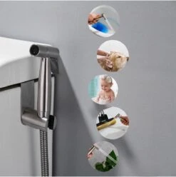 Merkloos Bidet - Handdouche/kraan - Water Sproeier/spray - Toilet/badkamer - Montage Set - 1,5M Slang - Multifunctioneel - RVS – Zilver -Badkamer Kast Winkel 1193x1200 13