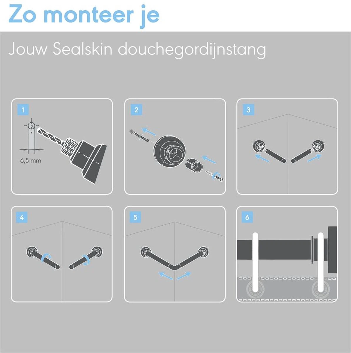 Sealskin Seallux Douchegordijnstangset - Wit 2 Sealskin Seallux Douchegordijnstangset - Wit - Afbeelding 2