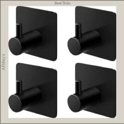 Merkloos Handdoekhaak 4 + 1 GRATIS Set Zonder Boren - RVS - Zwart - Vierkant Zelfklevend - Badjas - Theedoek Hanger Keuken Badkamer Handdoek Haakjes