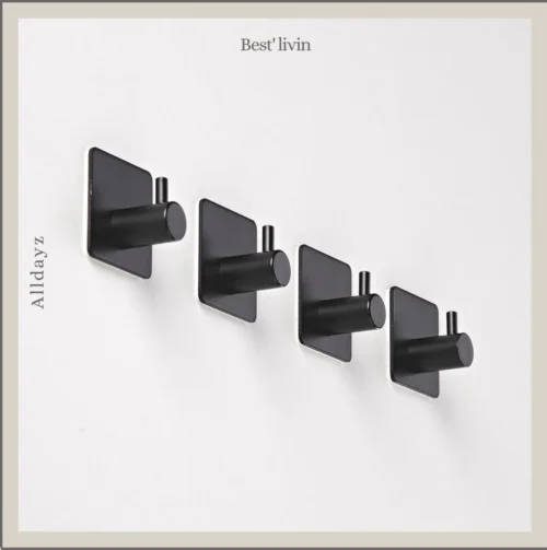 Merkloos Handdoekhaak 4 + 1 GRATIS Set Zonder Boren - RVS - Zwart - Vierkant Zelfklevend - Badjas - Theedoek Hanger Keuken Badkamer Handdoek Haakjes -Badkamer Kast Winkel 1194x1200 3