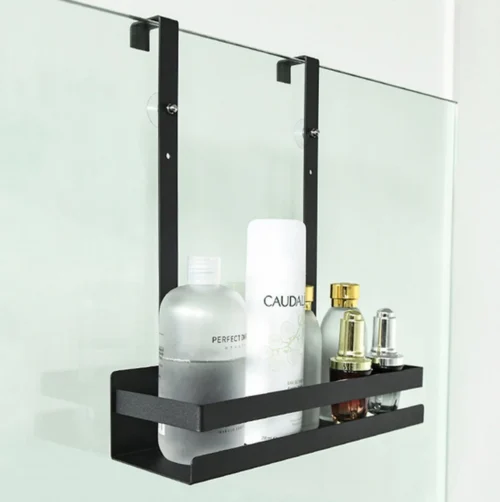 Doucherek Hangend - Ophangbaar Doucherek - Mat Zwart - Badkamerrek - Zonder Boren - Doucherek Aan Douchewand - Doucherekje -Badkamer Kast Winkel 1195x1200 1