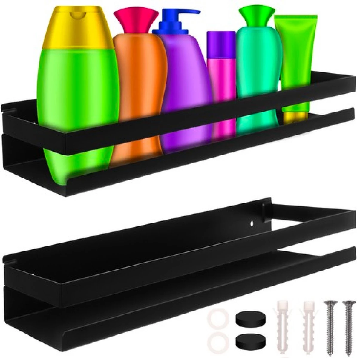 YUNICS® Badkamerrek - Badkamer Plank - Doucherek - Doucherek Hangend - RSV - Zwart - 1 YUNICS® Badkamerrek - Badkamer Plank - Doucherek - Doucherek Hangend - RSV - Zwart -