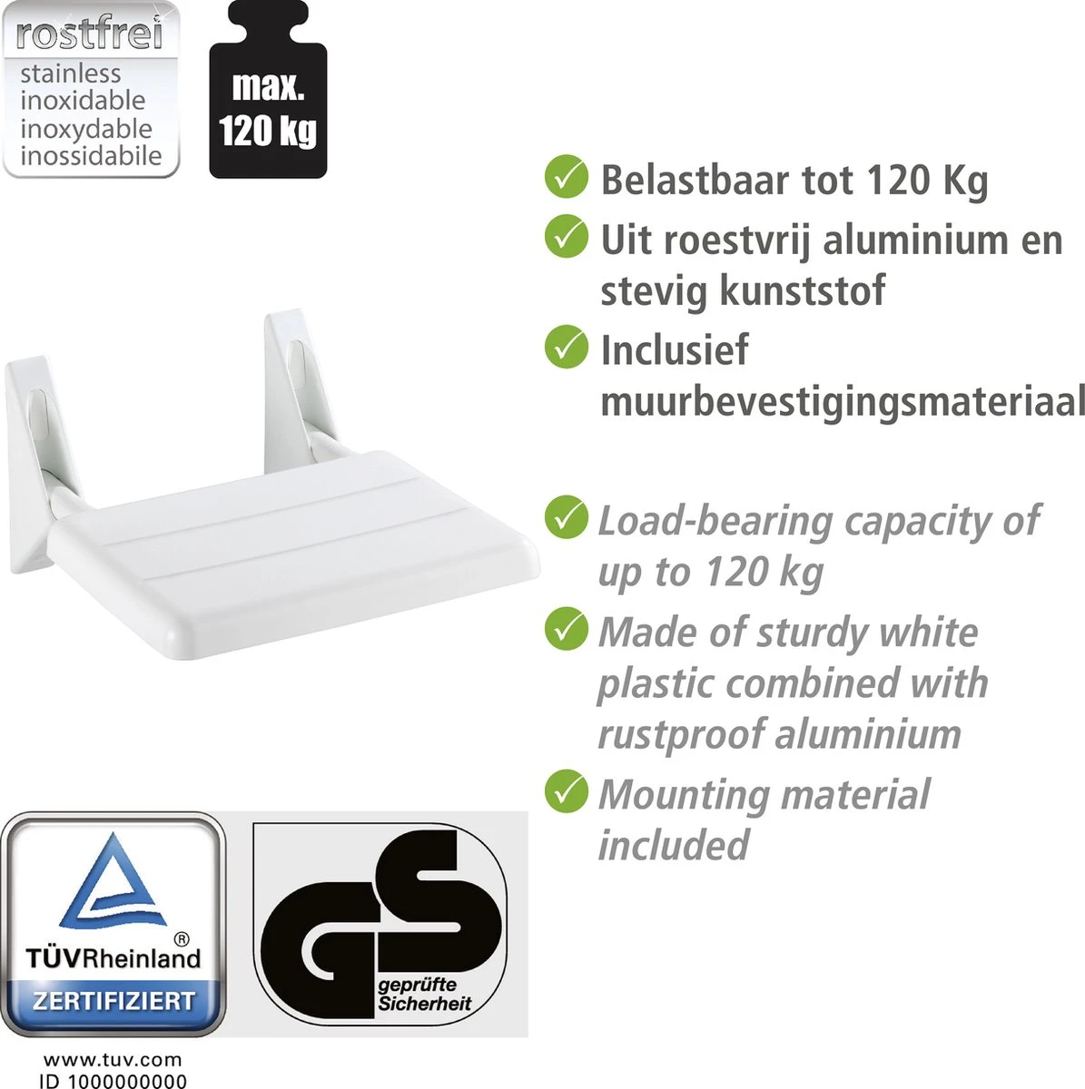 WENKO Douchezitje Secura Opklapbaar - Douchestoel 9 WENKO Douchezitje Secura Opklapbaar - Douchestoel - Afbeelding 9