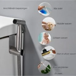 Merkloos Bidet Handdoucheset Uit Geborsteld RVS - Shattaf - Met Slang, T-stuk & Wandhouder -Badkamer Kast Winkel 1196x1200 19