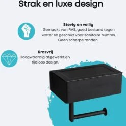 WC Rolhouder - Toiletrolhouder - Zwart - RVS - Zonder Boren - Met Plankje & Bakje - Inclusief Montagemateriaal - Toilet Accessoires - EJC Products -Badkamer Kast Winkel 1196x1200 5