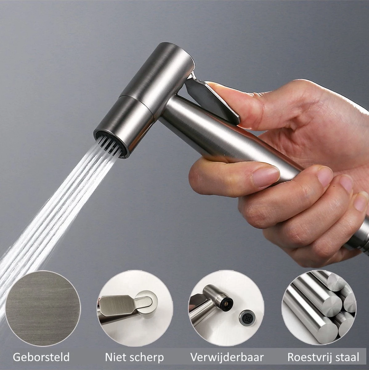 BetterSells® Bidet Handdoucheset - Shattaf - Bidet Sproeier Uit Geborsteld RVS - Inclusief Slang, T-stuk & Wandhouder 3 BetterSells® Bidet Handdoucheset - Shattaf - Bidet Sproeier Uit Geborsteld RVS - Inclusief Slang, T-stuk & Wandhouder - Afbeelding 3