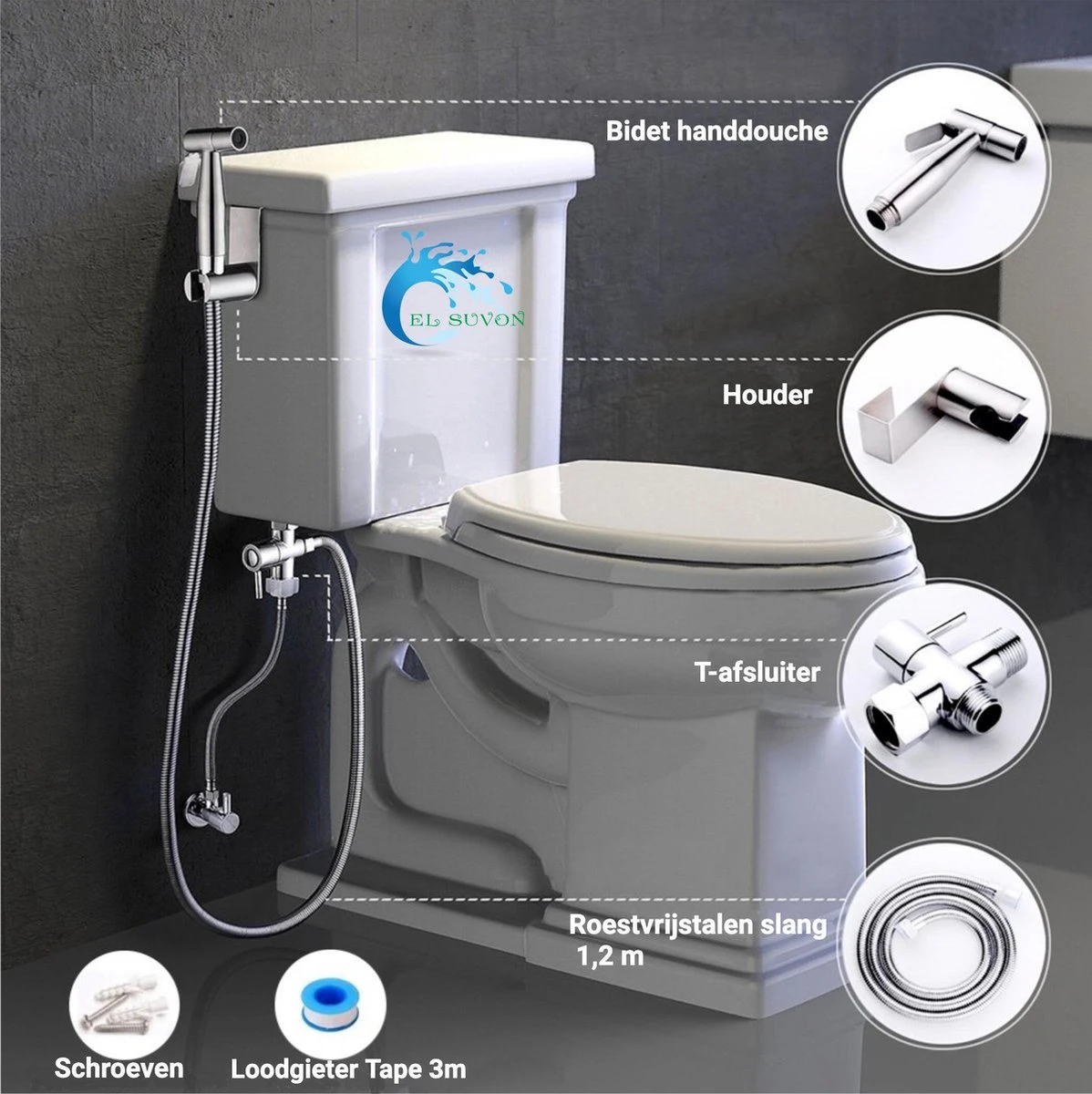 El Suvon® Bidet Handdouche - Shattaf - Bidet Sproeier - Bidetkraan 7 El Suvon® Bidet Handdouche - Shattaf - Bidet Sproeier - Bidetkraan - Afbeelding 7