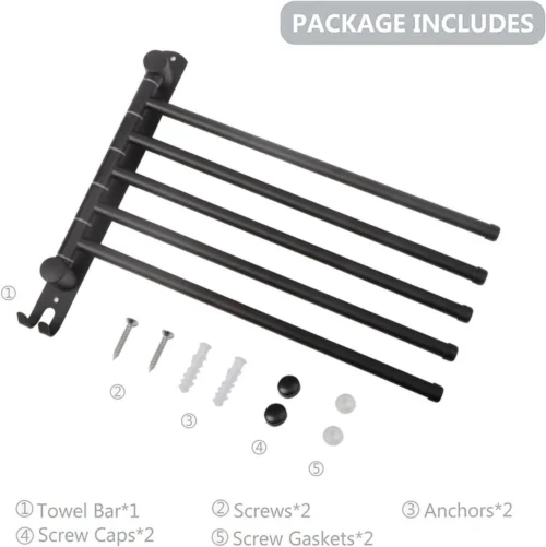 BOTC Handdoekrek - 5-armig Handdoekhouder - Handdoekstang - 180 Graden Verstelbaar - Badkamer - Zwart -Badkamer Kast Winkel 1198x1200 7