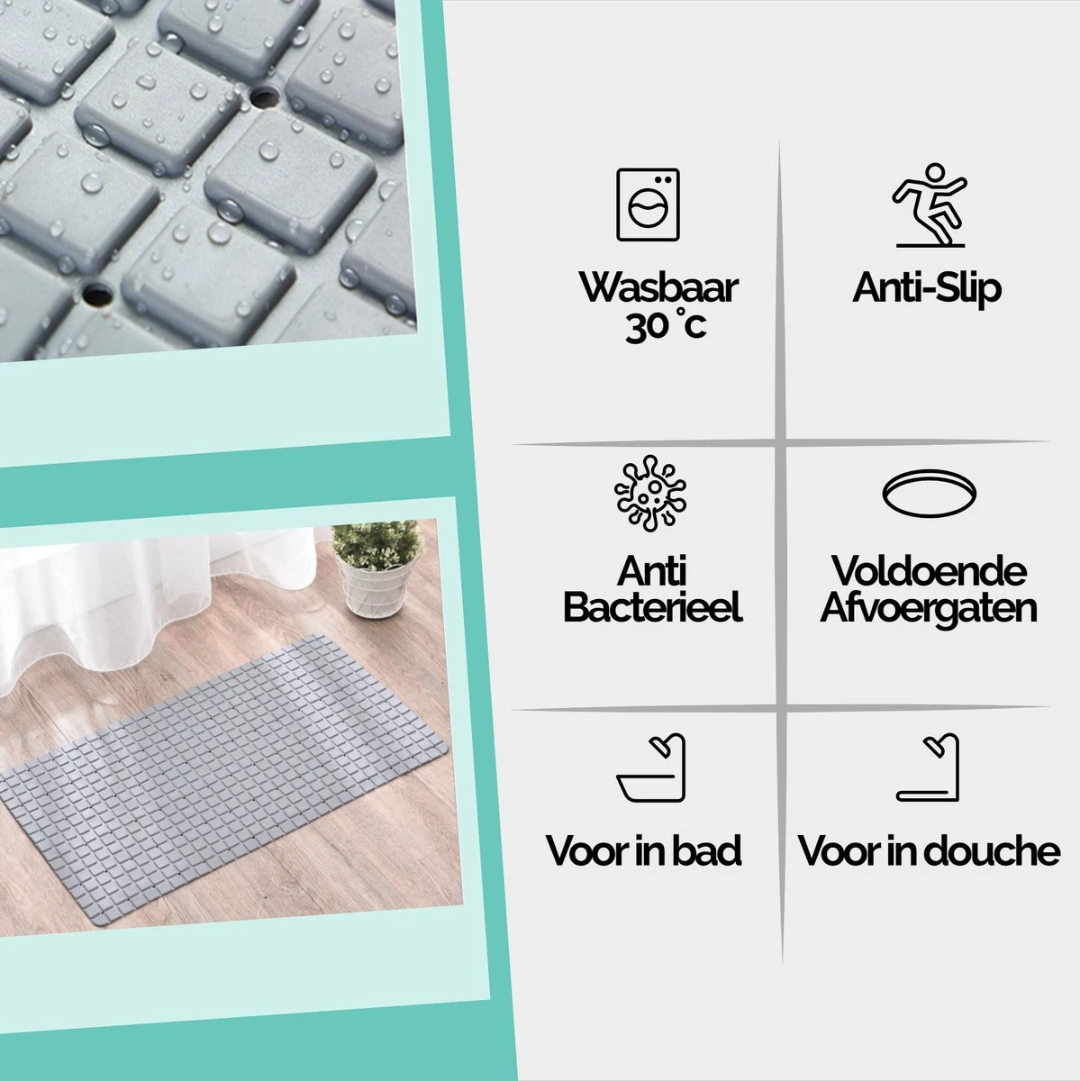 The Original - Douchemat Antislip - Grijs - 70x40cm - Antislipmat Badmat Voor Bad & Douche - Anti Slip Mat Met Zuignappen 2 The Original - Douchemat Antislip - Grijs - 70x40cm - Antislipmat Badmat Voor Bad & Douche - Anti Slip Mat Met Zuignappen - Afbeelding 2