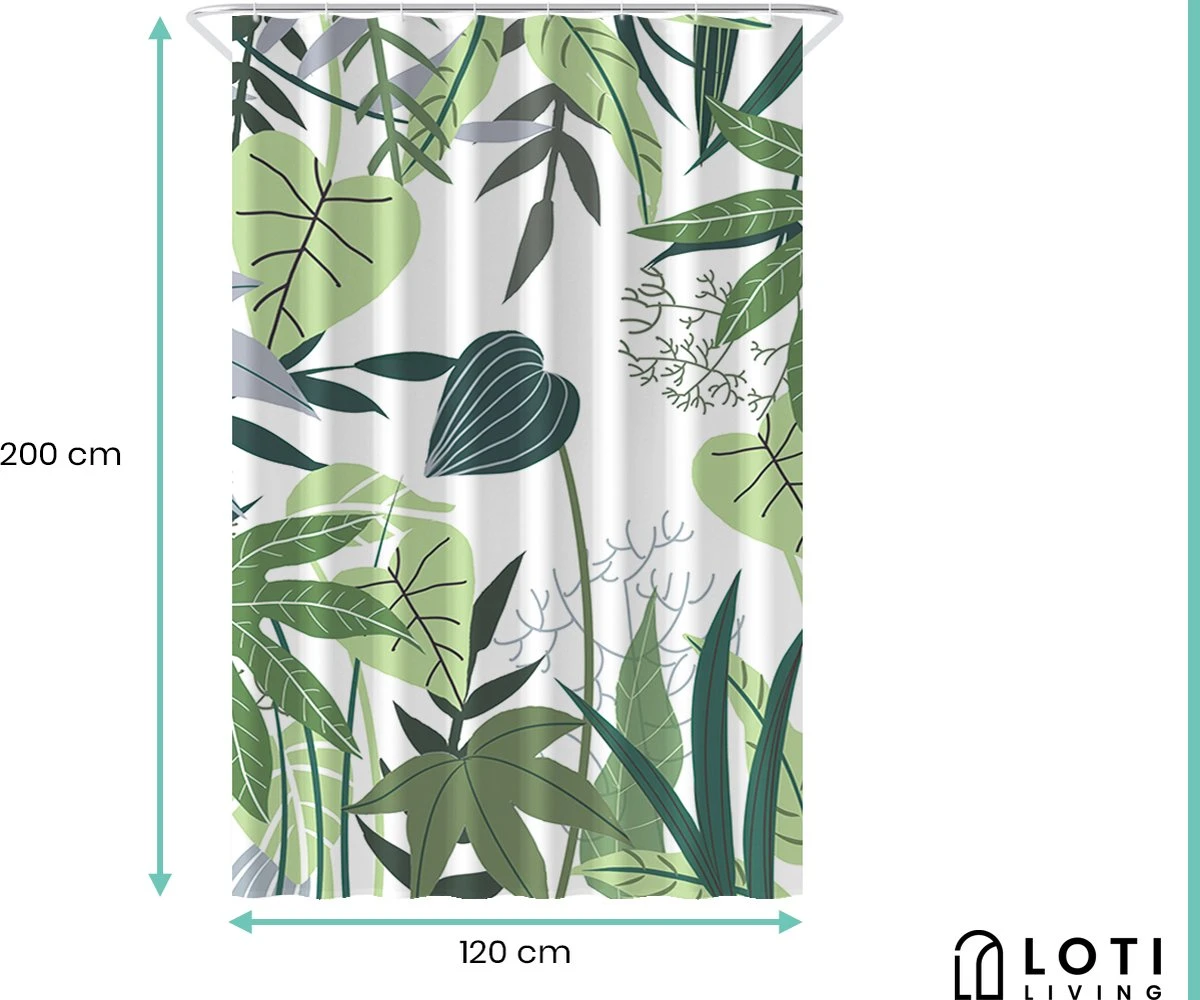 Loti Living Douchegordijn Anti Schimmel – Jungle - Inclusief Ringen – Waterdicht - Polyester - Douchegordijn 120x200 Cm 3 Loti Living Douchegordijn Anti Schimmel – Jungle - Inclusief Ringen – Waterdicht - Polyester - Douchegordijn 120x200 Cm - Afbeelding 3