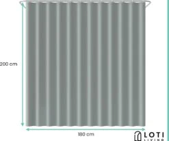 Loti Living Douchegordijn Anti Schimmel – Grijs - Inclusief Ringen – Waterdicht - Polyester - Douchegordijn 180x200 Cm -Badkamer Kast Winkel 1200x1000 24