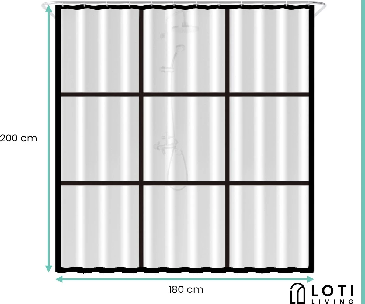 Loti Living Douchegordijn Anti Schimmel – Mat Transparant Zwart - Inclusief Ringen – Waterdicht - PEVA - Douchegordijn 180x200 Cm 5 Loti Living Douchegordijn Anti Schimmel – Mat Transparant Zwart - Inclusief Ringen – Waterdicht - PEVA - Douchegordijn 180x200 Cm - Afbeelding 5