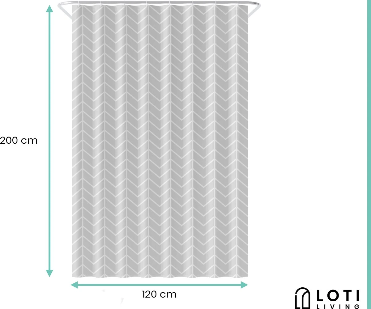 Loti Living Douchegordijn Anti Schimmel – Grijs Patroon - Inclusief Ringen – Waterdicht - Polyester - Douchegordijn 120x200 Cm 3 Loti Living Douchegordijn Anti Schimmel – Grijs Patroon - Inclusief Ringen – Waterdicht - Polyester - Douchegordijn 120x200 Cm - Afbeelding 3