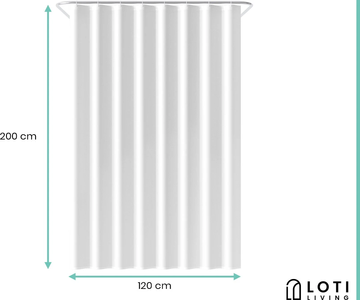 Loti Living Douchegordijn Anti Schimmel – Wit - Inclusief Ringen – Waterdicht - Polyester - Douchegordijn 120x200 Cm 4 Loti Living Douchegordijn Anti Schimmel – Wit - Inclusief Ringen – Waterdicht - Polyester - Douchegordijn 120x200 Cm - Afbeelding 4