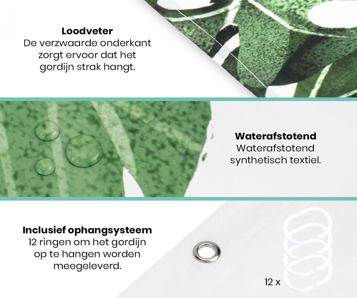 Loti Living Douchegordijn Anti Schimmel – Strelitzia - Inclusief Ringen – Waterdicht - Polyester - Douchegordijn 180x200 Cm 2 Loti Living Douchegordijn Anti Schimmel – Strelitzia - Inclusief Ringen – Waterdicht - Polyester - Douchegordijn 180x200 Cm - Afbeelding 2