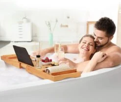 SWILIX ® Badplank - Uitschuifbaar - Voor In Bad - 71 Tot 108 Cm - Met Houder - Hout -Badkamer Kast Winkel 1200x1010 1