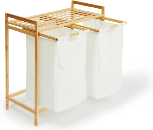 Lifa Bathing Bamboe Rek Met Wasmanden - Polyester En Bamboe - Uitschuifbare Opbermanden Met Deksel - Wassorteerbak 60 Liter - 2 Vakken - Voor Badkamer, Slaapkamer En Wasruimte - 73 X 64 X 33 Cm -Badkamer Kast Winkel 1200x1018 1