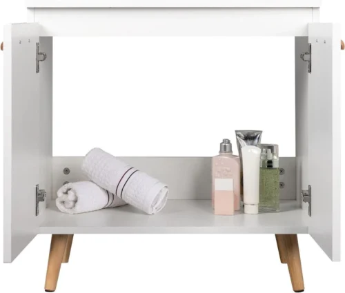 Luxiqo Wastafel Onderkast - Wastafel Onderkast Met Uitsparing - Wastafelmeubel - Badkamerkast - Wit/Eiken - 60 X 40 X 60.5 Cm -Badkamer Kast Winkel 1200x1019 3