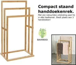 Merkloos Decopatent® Handdoekrek - Vrijstaand Handdoekenrek Voor In Badkamer - Handdoekrek - Bamboe Hout - Handdoek - Droogrek Met 3 Armen -Badkamer Kast Winkel 1200x1030 1