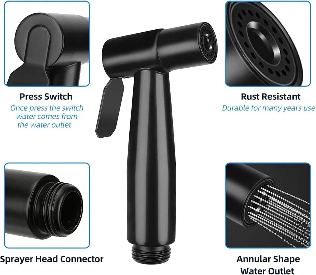 BOTC Bidet Handdouche - Shattaf - Bidet Sproeier - Bidetkraan - Zwart 4 BOTC Bidet Handdouche - Shattaf - Bidet Sproeier - Bidetkraan - Zwart - Afbeelding 4