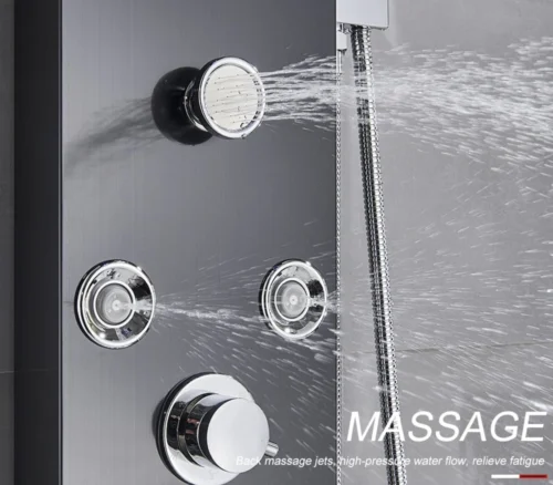 Sanisupreme® Douchepaneel Met Massage - Regendouche - Massage Jets - Waterval Douche - Met Thermostaatkraan En Handdouche - Zwart - Opbouw - Douchekop - Flanner® 10 Sanisupreme® Douchepaneel Met Massage - Regendouche - Massage Jets - Waterval Douche - Met Thermostaatkraan En Handdouche - Zwart - Opbouw - Douchekop - Flanner® -Badkamer Kast Winkel 1200x1050 7