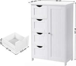 Badkamerkast, Ladekast Met 4 Schuifladen En 1 Deur, Wit, 55 X 81 X 30 Cm -Wastafelonderkast - Badkamermeubel -Badkamer Kast Winkel 1200x1052 1