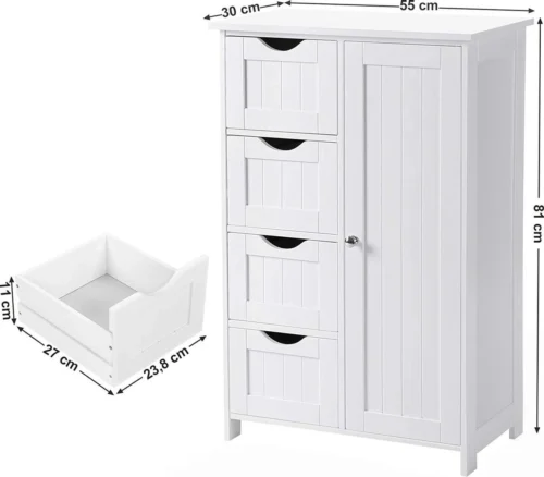 Badkamerkast, Ladekast Met 4 Schuifladen En 1 Deur, Wit, 55 X 81 X 30 Cm -Wastafelonderkast - Badkamermeubel 15 Badkamerkast, Ladekast Met 4 Schuifladen En 1 Deur, Wit, 55 X 81 X 30 Cm -Wastafelonderkast - Badkamermeubel -Badkamer Kast Winkel 1200x1052 1