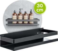 Doucherek Zwart 30 CM - Badkamer Rekje Douche - Zonder Boren - Douchemandje