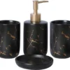 Badkamer Accessoires Set – Tandenborstelhouder –Zeeppompje Zeepbakje – Keramiek Met Marmer Design – Zwart