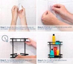 Merkloos Zelfklevend Doucherek 2 Laags - Ophangbaar Hoek Badrek Met Zuignap - Hangend Badkamer Rekje - Douchemandje - Geschikt Voor Muur/Wand Bevestiging - Ophangen Zonder Boren En Schroeven - Roestvrij - Mat Zwart -Badkamer Kast Winkel 1200x1061 1