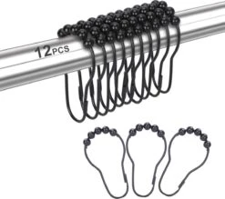 BOTC Gordijnringen - 12 Stuks Gordijn Haken - Gordijnhaken- RVS Gordijn Ringen Voor Gordijn Roede - Zwart