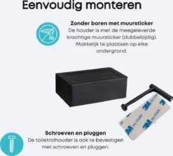 WC Rolhouder - Toiletrolhouder - Zwart - RVS - Zonder Boren - Met Plankje & Bakje - Inclusief Montagemateriaal - Toilet Accessoires - EJC Products -Badkamer Kast Winkel 1200x1082 1