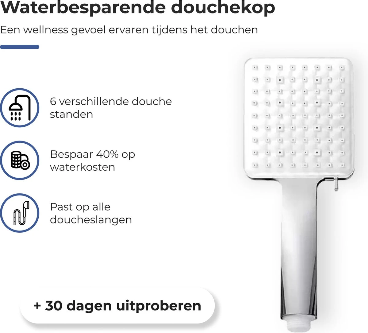 MaatWorkz - Waterbesparende Douchekop Vierkant + Douchetimer - Hoge Waterdruk - Luxe Design - 6 Standen 2 MaatWorkz - Waterbesparende Douchekop Vierkant + Douchetimer - Hoge Waterdruk - Luxe Design - 6 Standen - Afbeelding 2