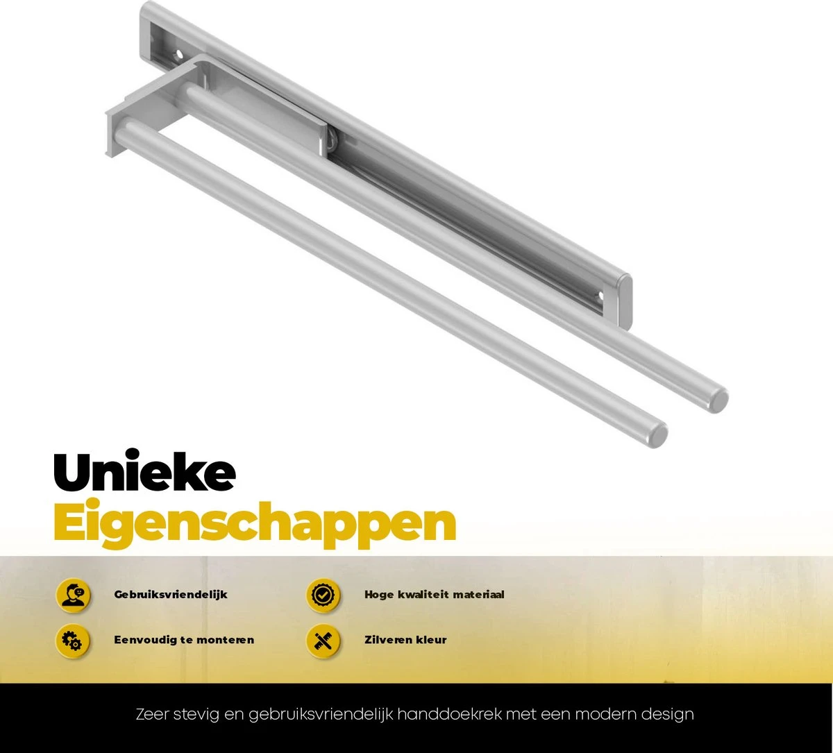 Eleganca Handdoekrek – Handdoekhouder Keuken – Handdoekstang – Ideaal Voor In Keukenkastjes – 44cm Uittrekbaar – 2 Armen – Handdoekrek Badkamer – Inclusief Bevestigingsmateriaal – Hoge Kwaliteit Aluminium – Zilver 4 Eleganca Handdoekrek – Handdoekhouder Keuken – Handdoekstang – Ideaal Voor In Keukenkastjes – 44cm Uittrekbaar – 2 Armen – Handdoekrek Badkamer – Inclusief Bevestigingsmateriaal – Hoge Kwaliteit Aluminium – Zilver - Afbeelding 4