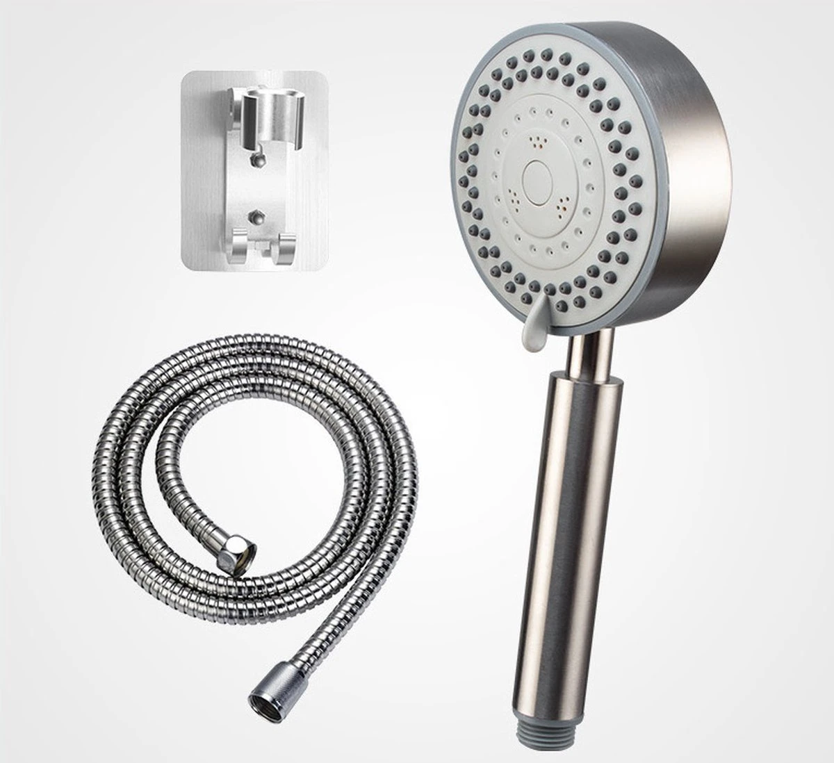 IBright Douchekop Met Slang En Wandhouder - RVS Zilver - 5 Functies – Handdouche – Hoofddouche Inclusief Wandhouder Zonder Boren 1 IBright Douchekop Met Slang En Wandhouder - RVS Zilver - 5 Functies – Handdouche – Hoofddouche Inclusief Wandhouder Zonder Boren